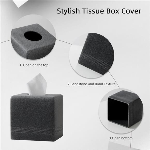 Black resin square tissue box cover cube tissue holder for bathroom bedroom offi - Picture 5 of 7